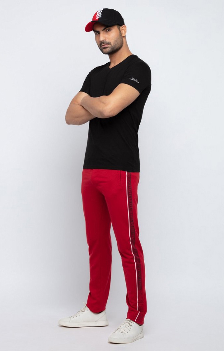 Status Quo | Men's Red Cotton Solid Trackpant 1