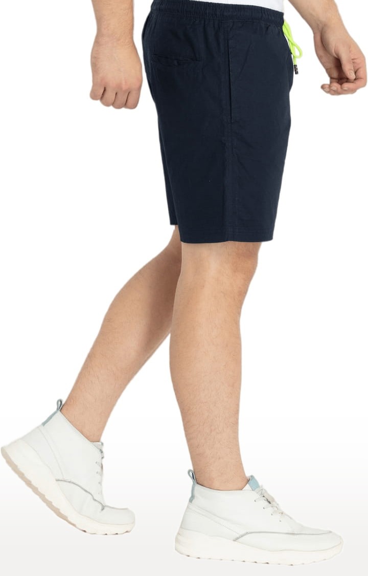 Men's Navy Blue Cotton Printed Short