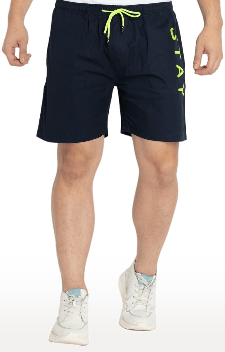 Men's Navy Blue Cotton Printed Short