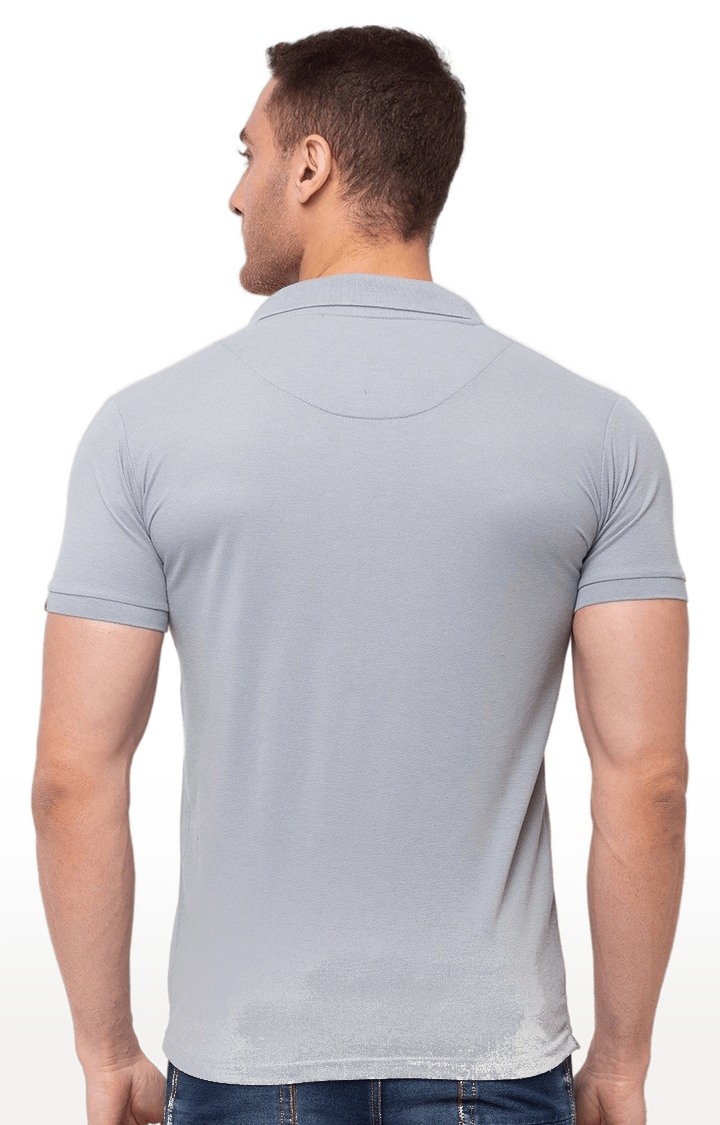 Men's Grey Polycotton Solid Polo T-Shirts