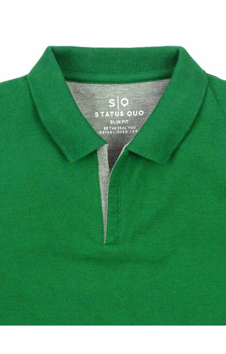 Status Quo | Boys Green Cotton Solid Polo T-Shirts 2