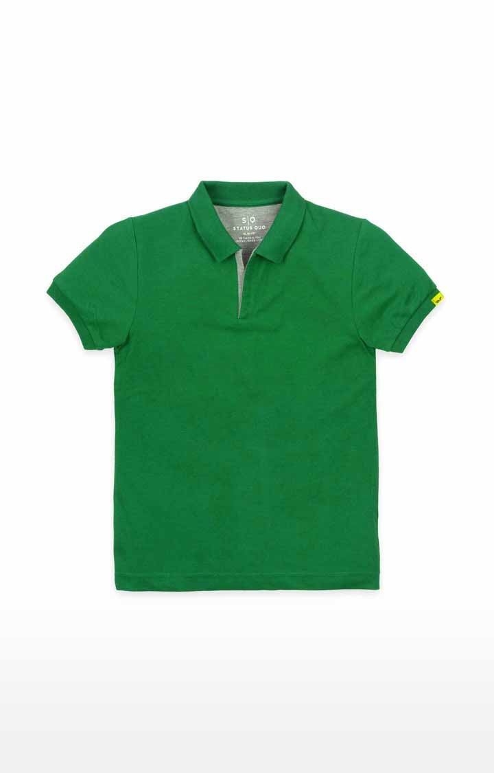 Status Quo | Boys Green Cotton Solid Polo T-Shirts 0
