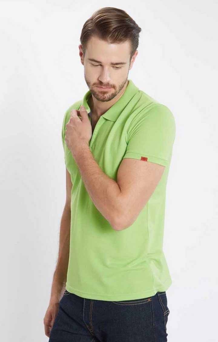 Status Quo | Men's Green Polycotton Solid Polo T-Shirts 1