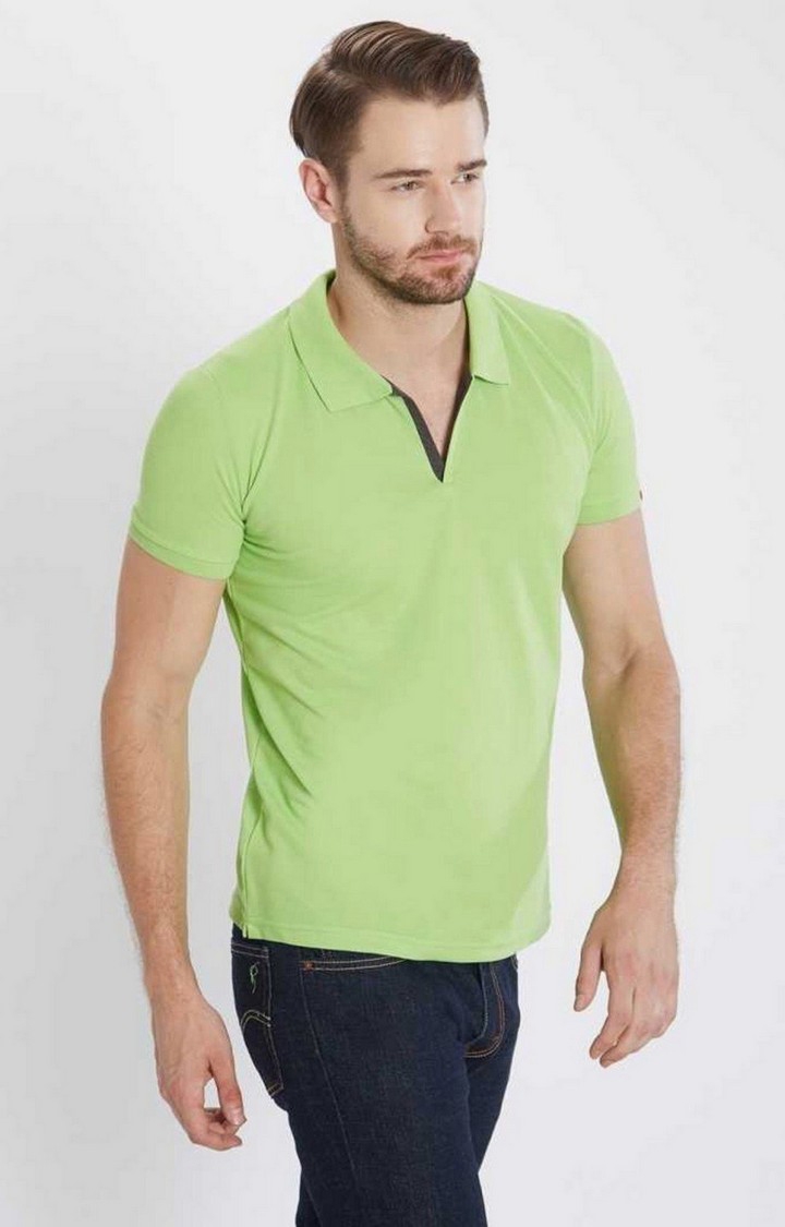 Men's Green Polycotton Solid Polo T-Shirts