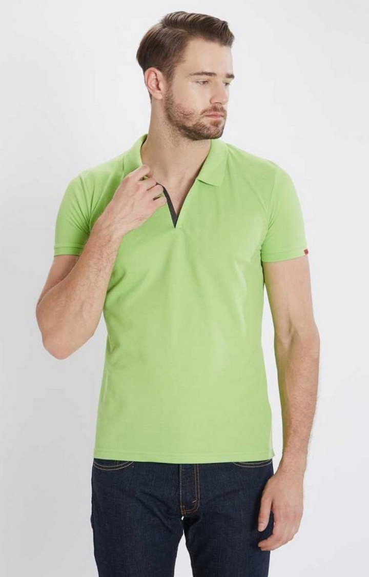 Status Quo | Men's Green Polycotton Solid Polo T-Shirts 0