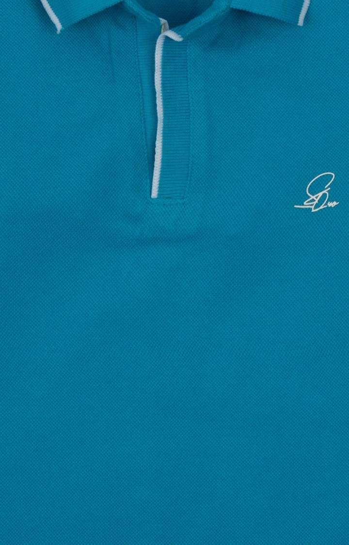 Boy's Blue Cotton Solid Polos