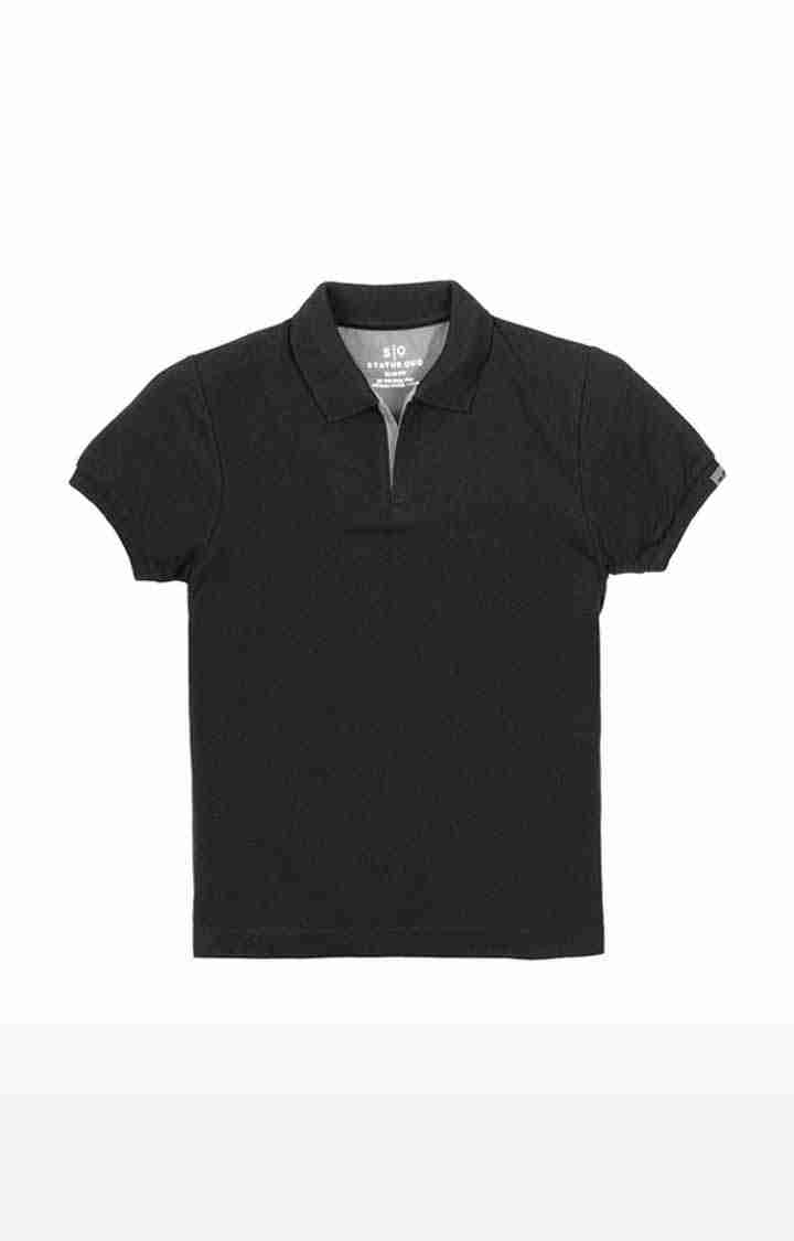 Boy's Black Cotton Solid Polos