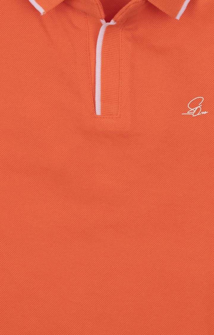 Boy's Orange Cotton Solid Polos