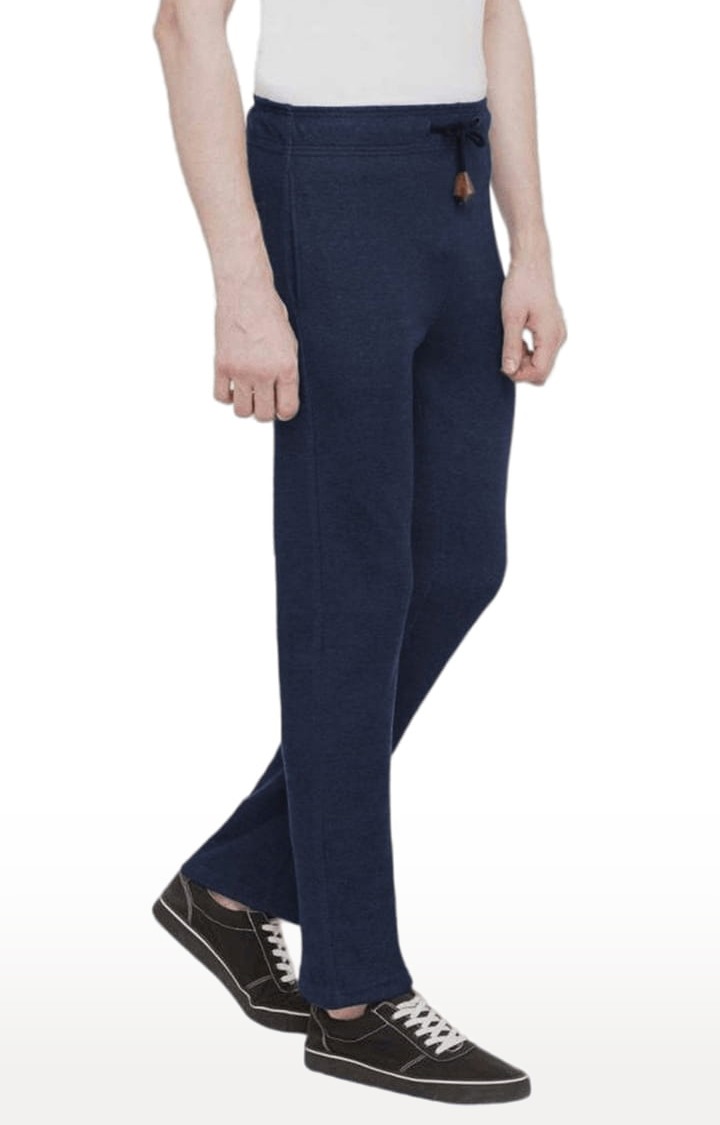 Men's Blue Melange Textured Polycotton Melange Textured Trackpant