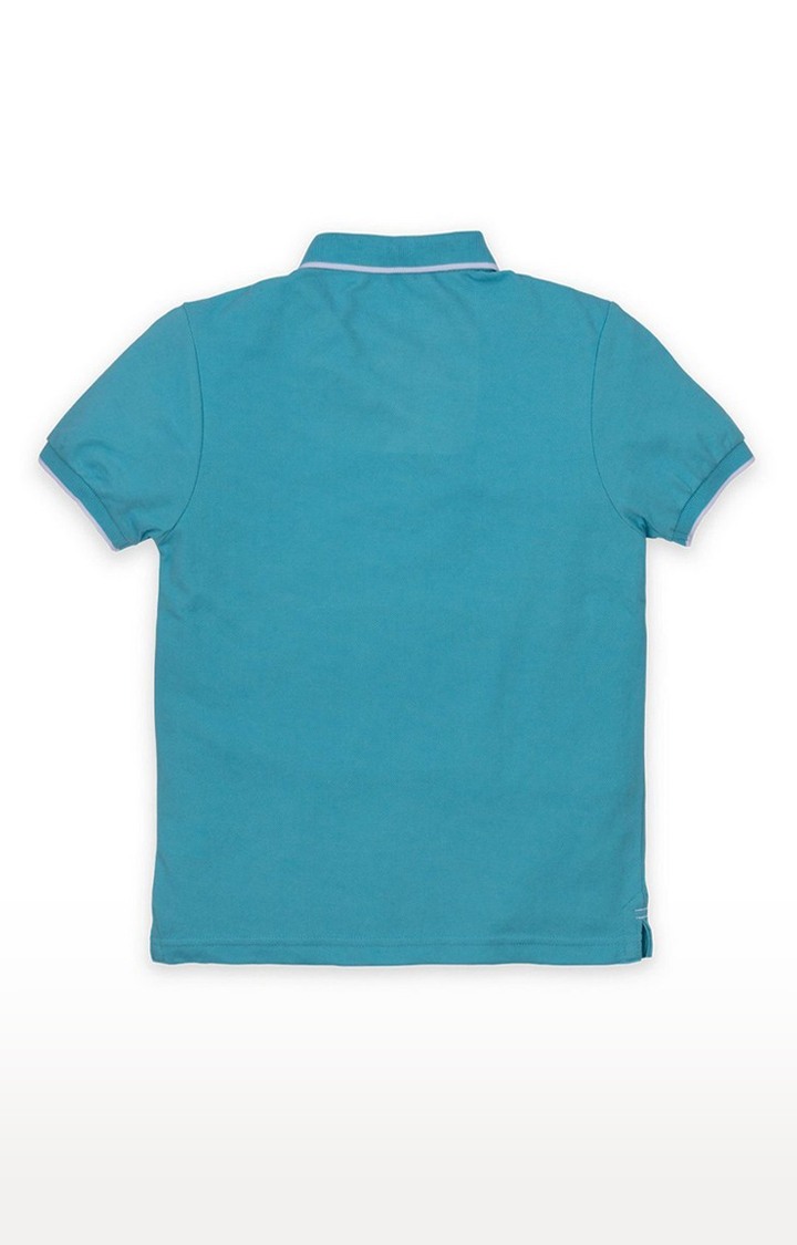 Boy's Blue Cotton Solid Polos