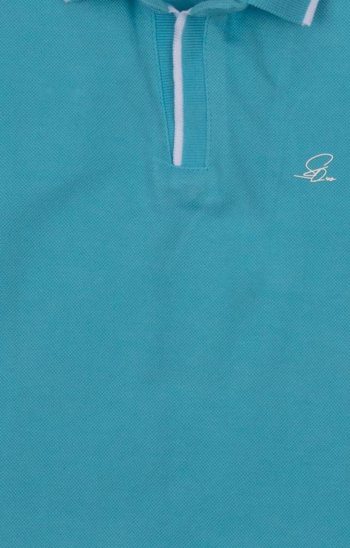 Boy's Blue Cotton Solid Polos