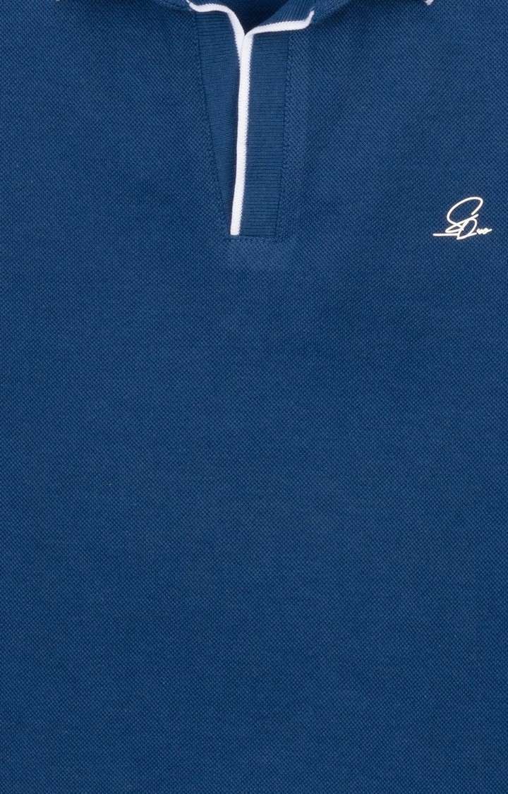 Boy's Blue Cotton Solid Polos