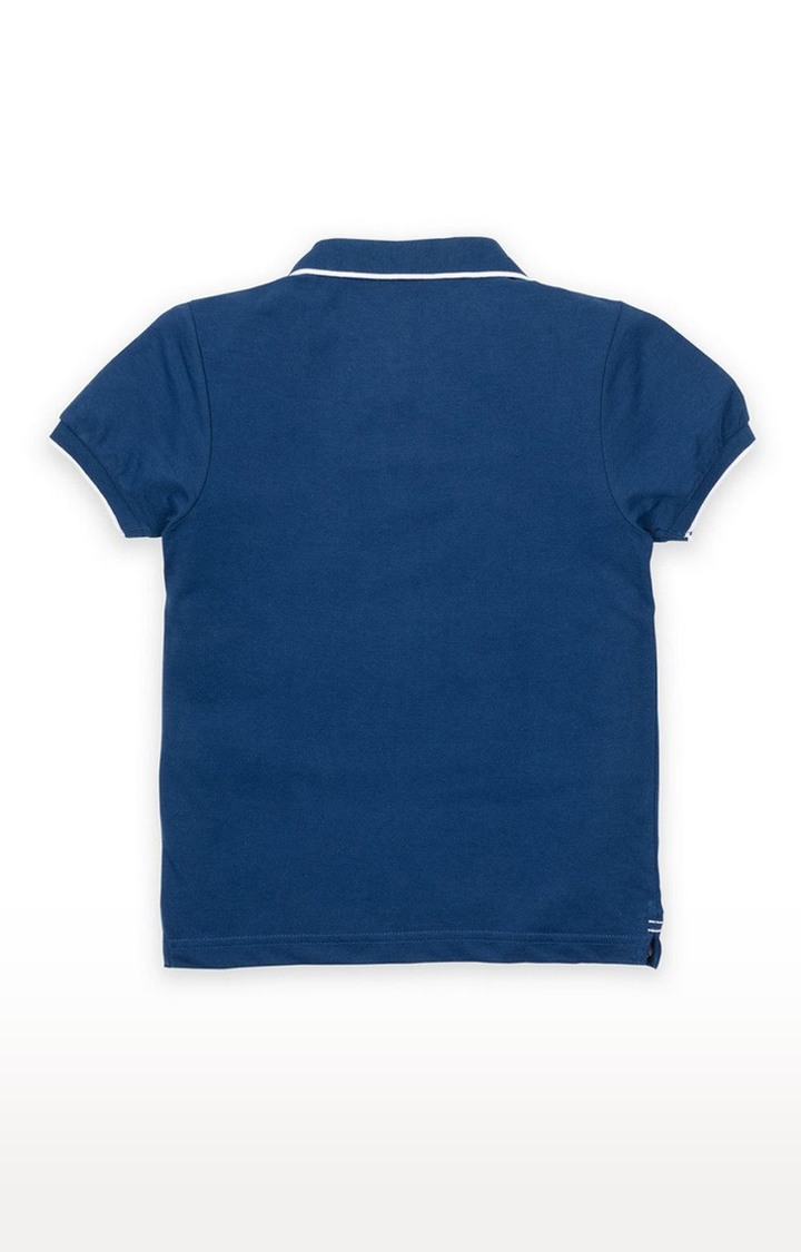 Boy's Blue Cotton Solid Polos