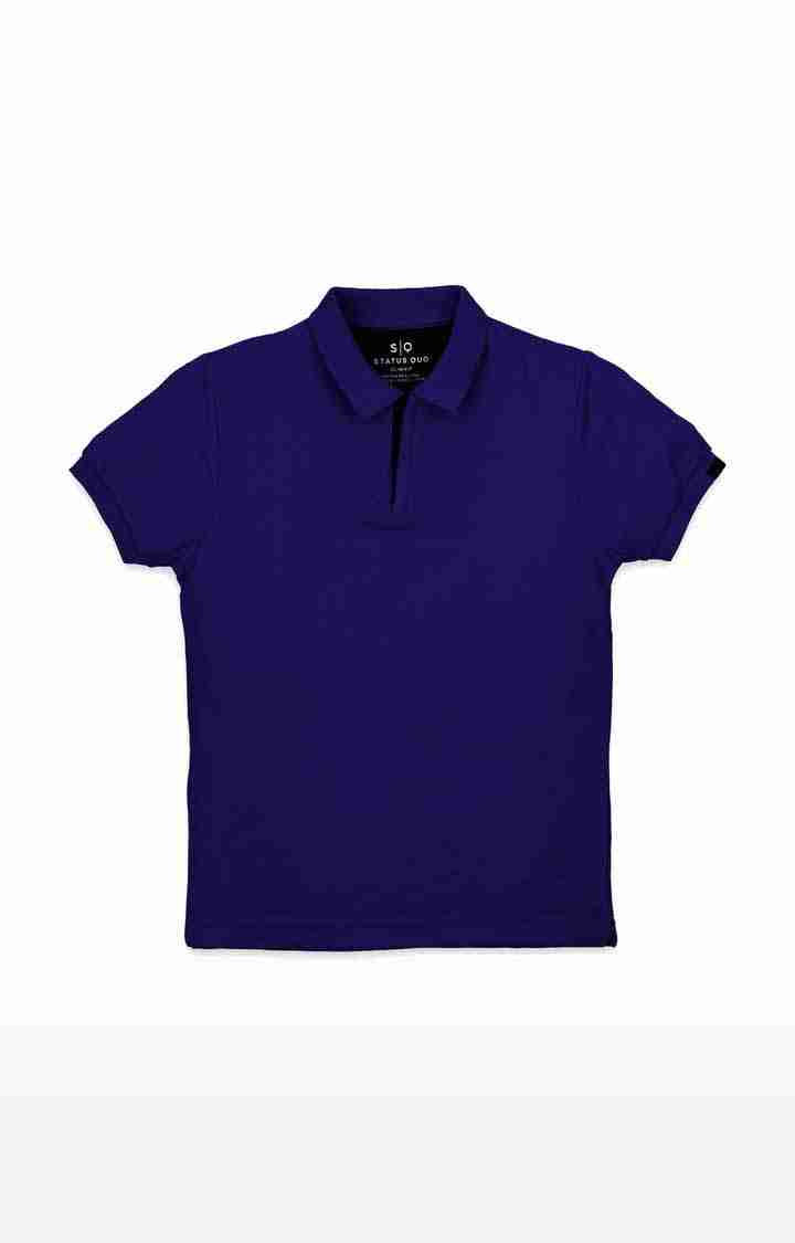 Boy's Blue Cotton Solid Polos