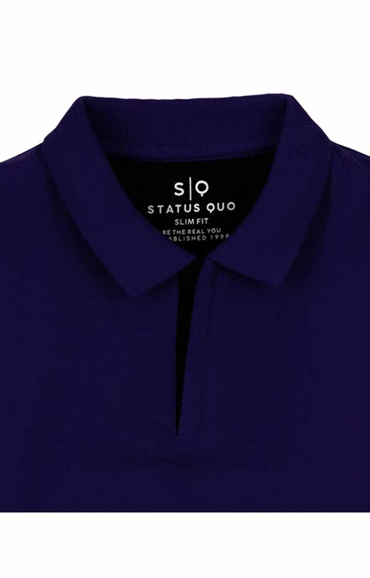 Boy's Blue Cotton Solid Polos