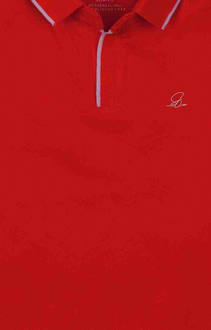 Boy's Red Cotton Solid Polos