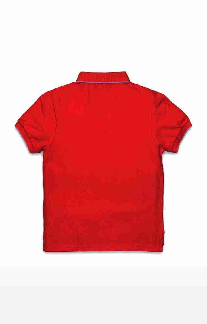 Boy's Red Cotton Solid Polos
