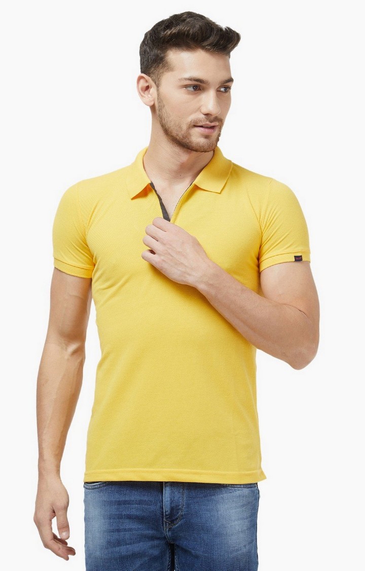 Status Quo | Men's Yellow Polycotton Solid Polos 0