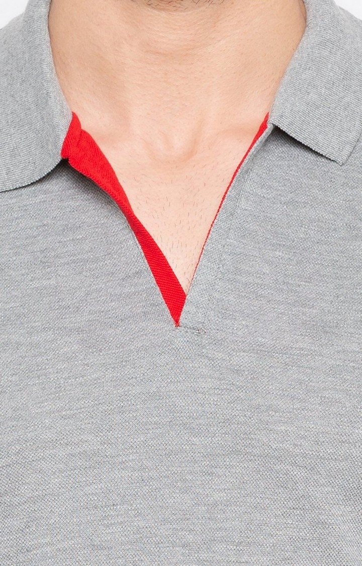 Status Quo | Men's Grey Polycotton Melange Textured Polo T-Shirts 3
