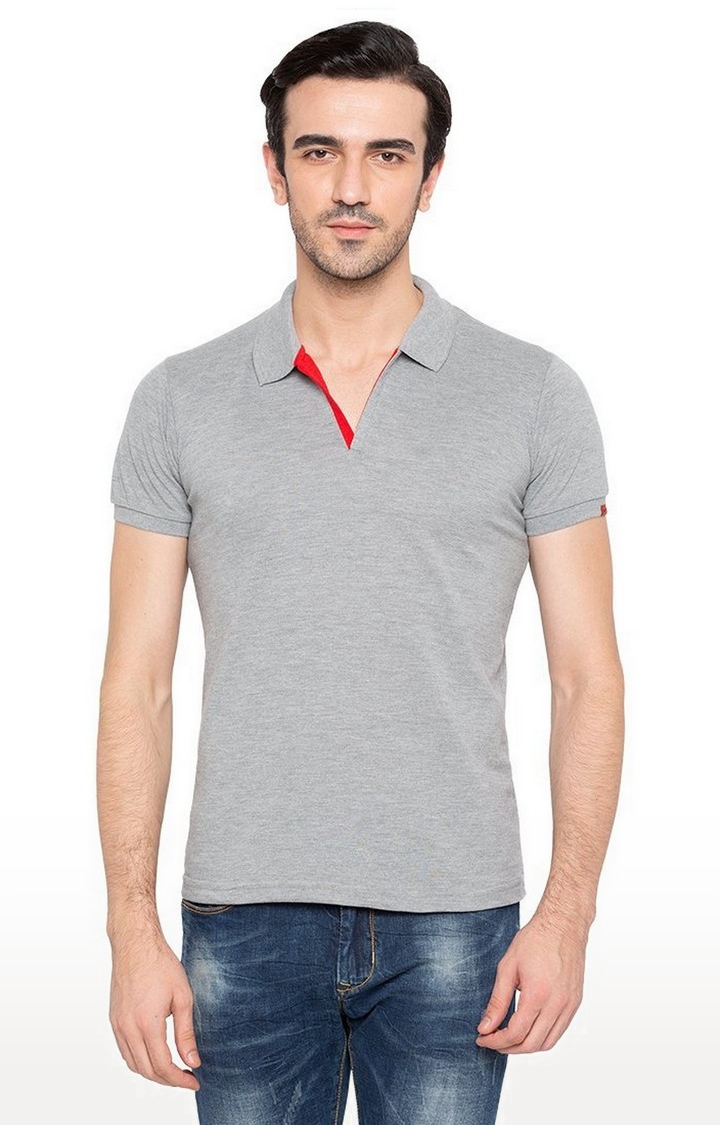 Status Quo | Men's Grey Polycotton Melange Textured Polo T-Shirts 0