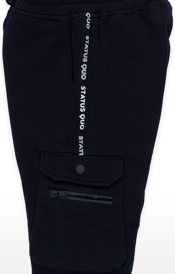 Boy's Black Solid Cargos