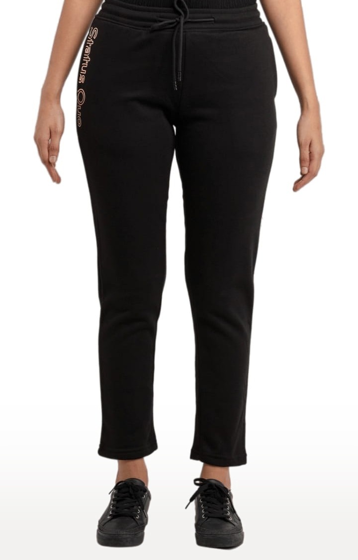 Women's Black Typographic Trackpants