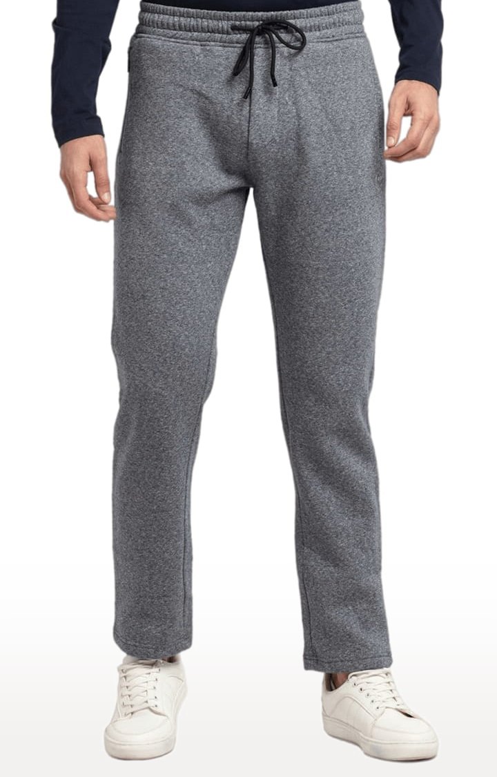 Men's Grey Cotton Melange Textured Trackpant