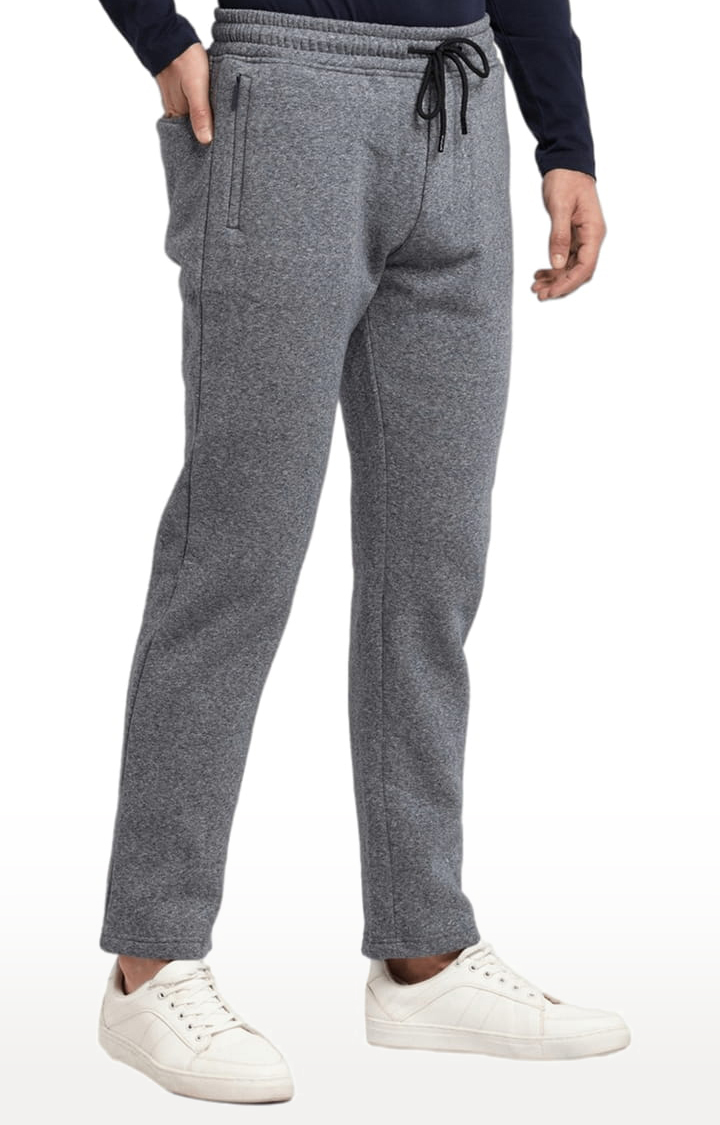 Men's Grey Cotton Melange Textured Trackpant