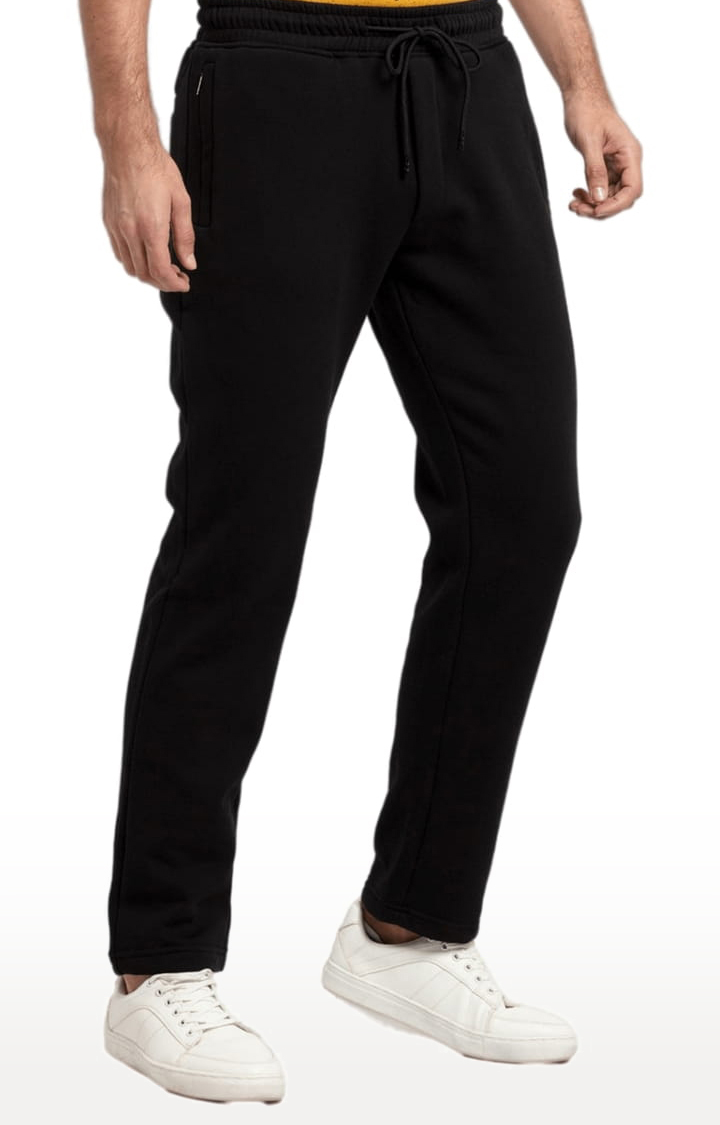 Men's Black Fleece Solid Trackpant