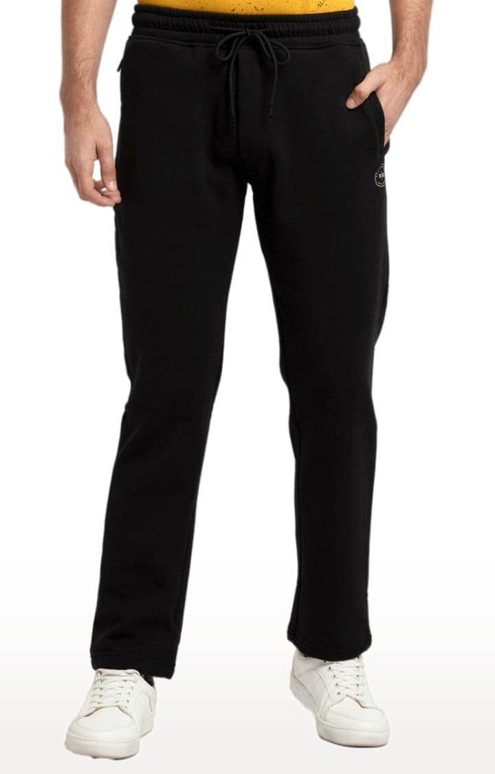 Men's Black Fleece Solid Trackpant