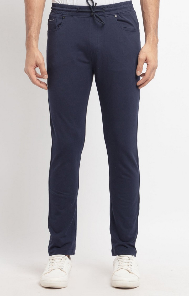 Status Quo | Men's Navy Blue Cotton Printed Trackpant 0
