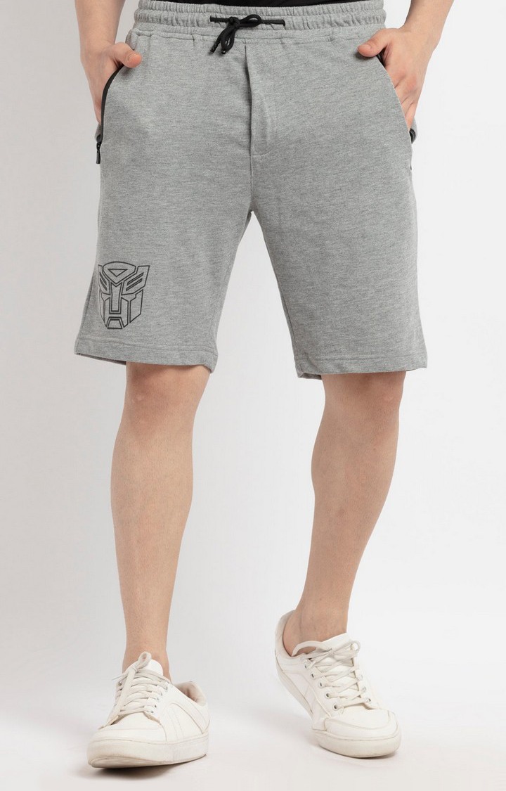 Men's Grey Cotton Melange Textured Short