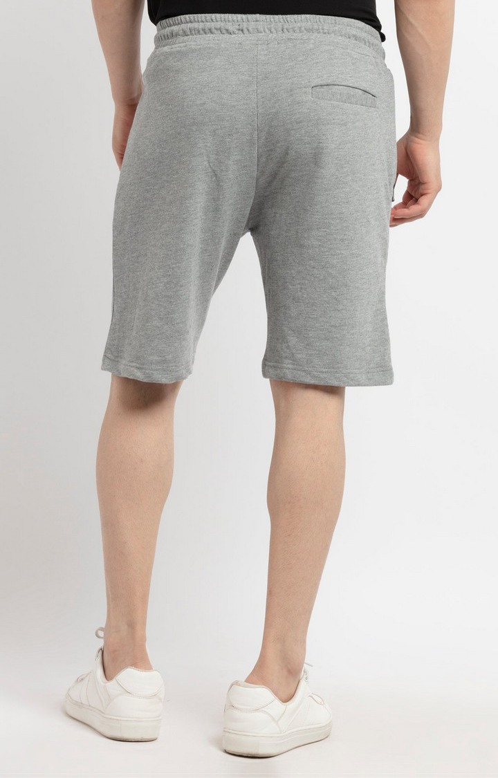 Men's Grey Cotton Melange Textured Short