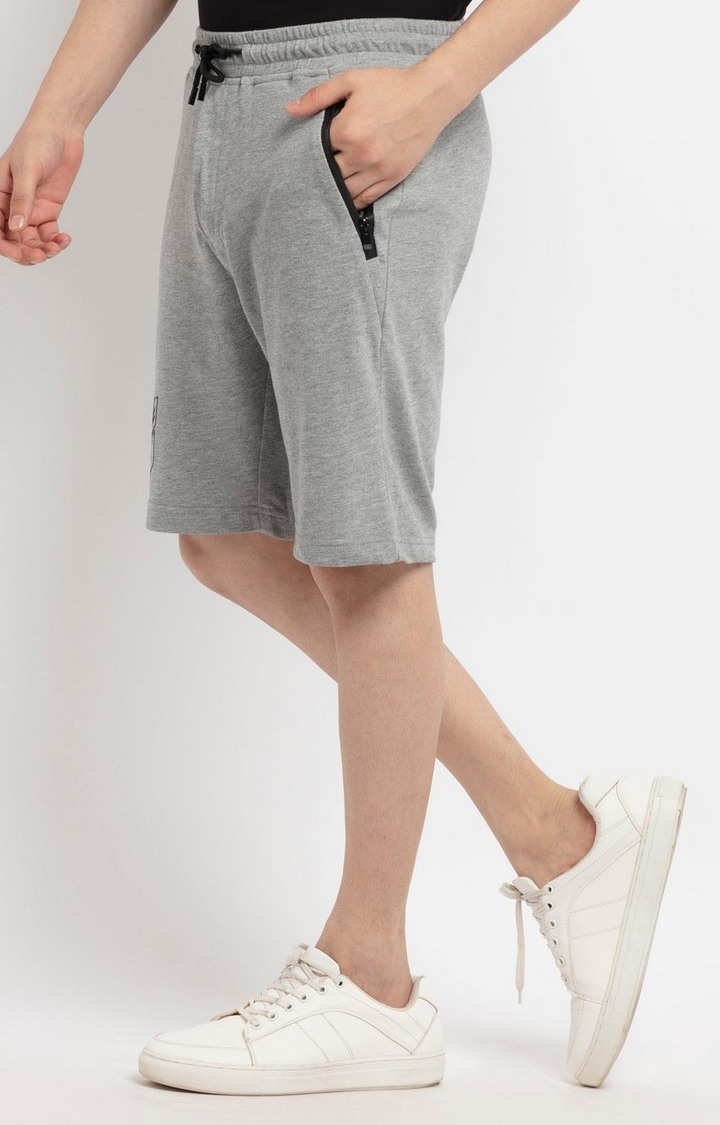 Men's Grey Cotton Melange Textured Short