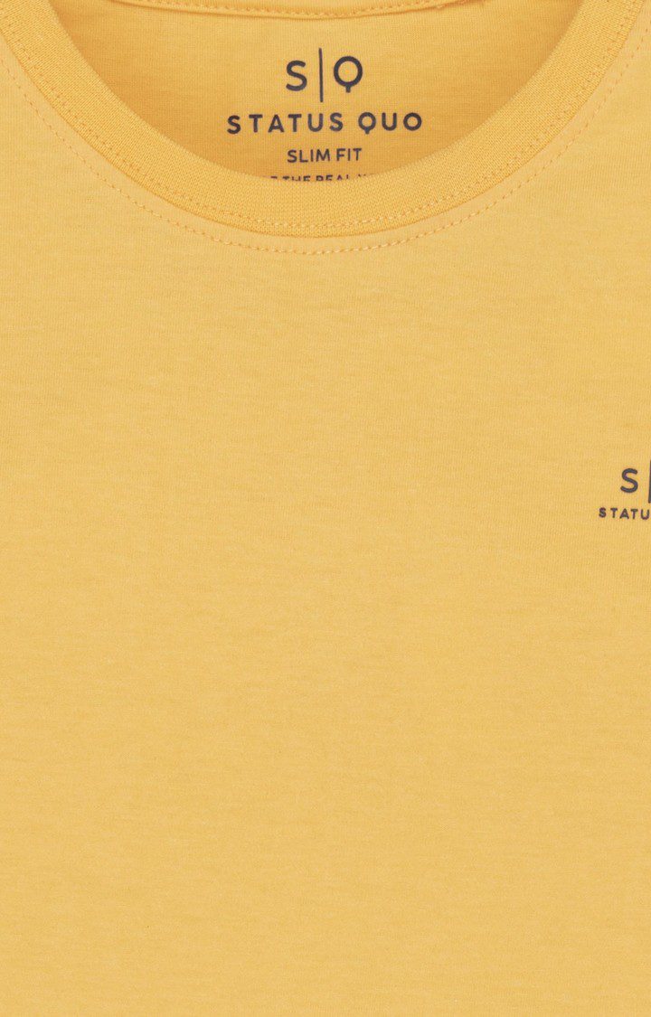 Boys Grey and Yellow Cotton Solid Regular T-Shirt