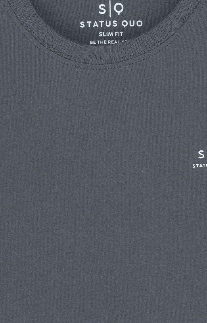 Boys Grey and Yellow Cotton Solid Regular T-Shirt