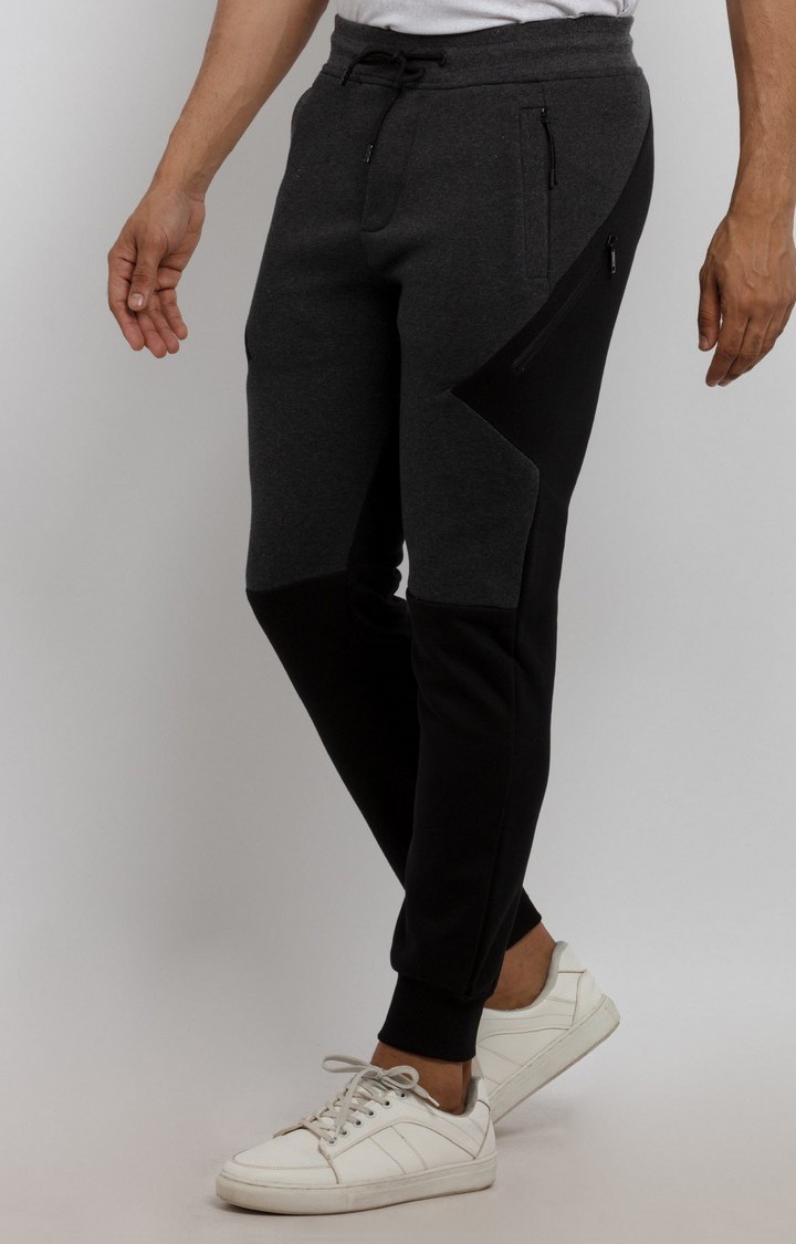 Men's Grey Polycotton Colourblock Casual Joggers