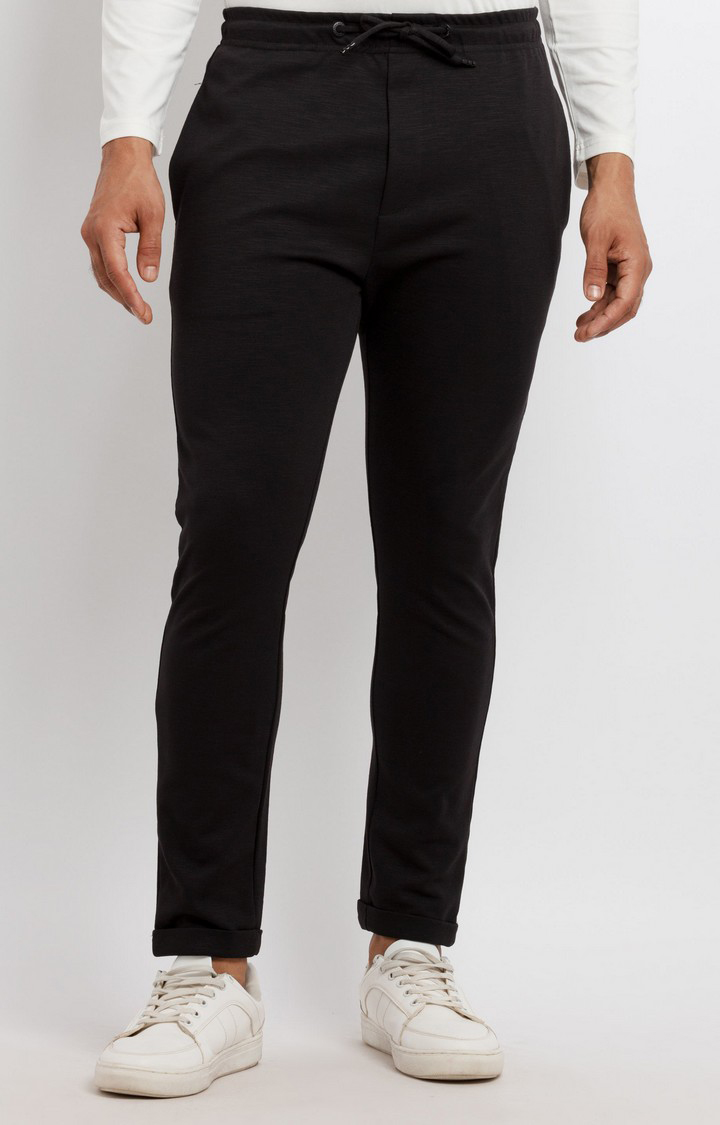 Men's Black Solid Trackpants
