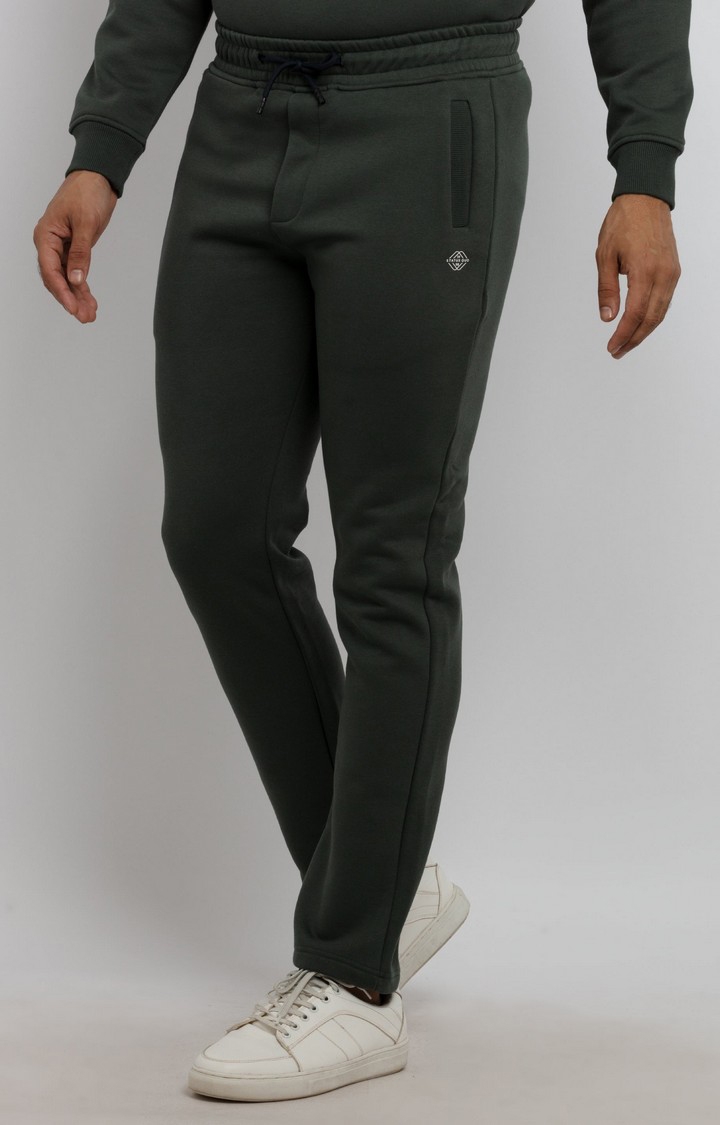 Status Quo | Men's Green Polycotton Solid Trackpant 1