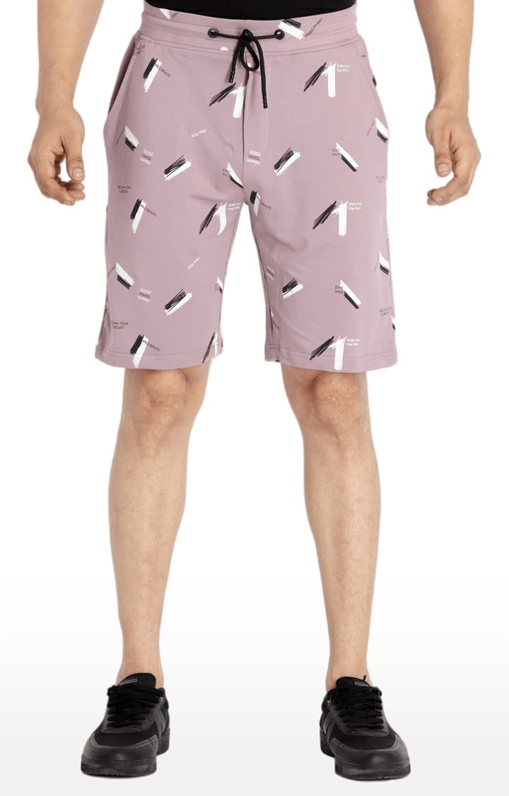 Men's Purple Cotton Printed Activewear Short