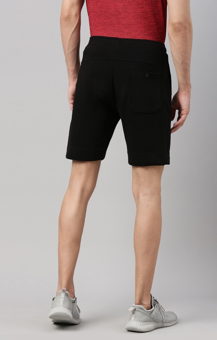 Men's Black Cotton Solid Activewear Shorts