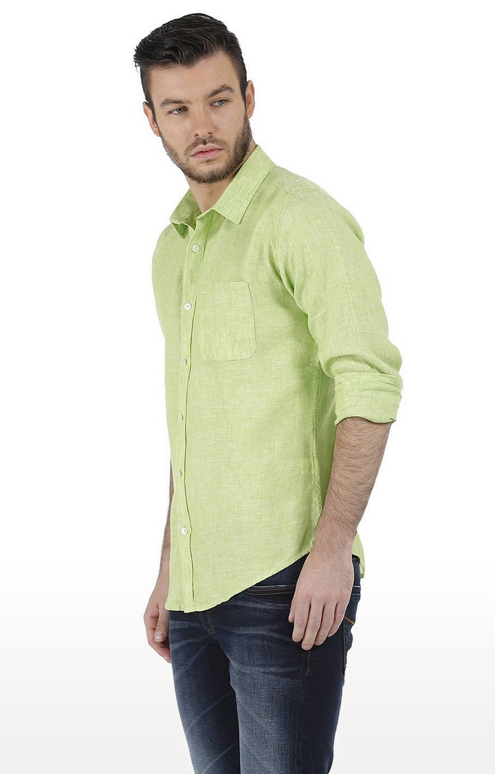Basics | Men's Green Linen Solid Casual Shirt 0