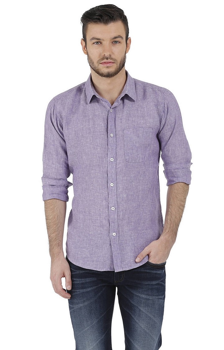 Basics | Men's Purple Linen Solid Casual Shirt 0