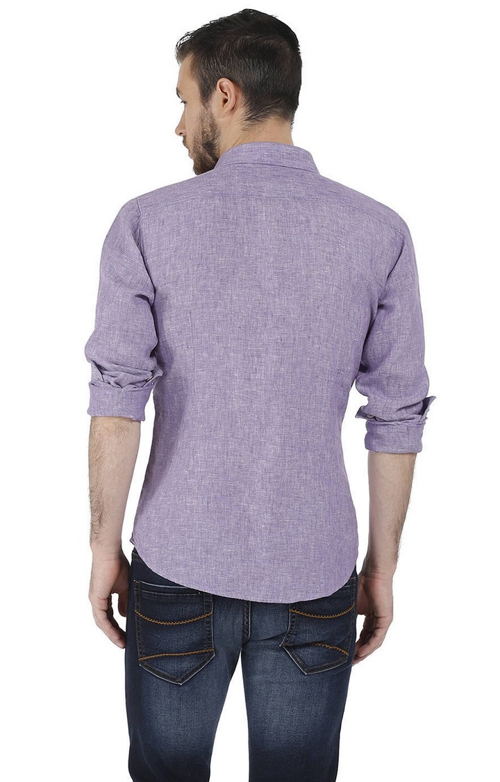 Basics | Men's Purple Linen Solid Casual Shirt 2