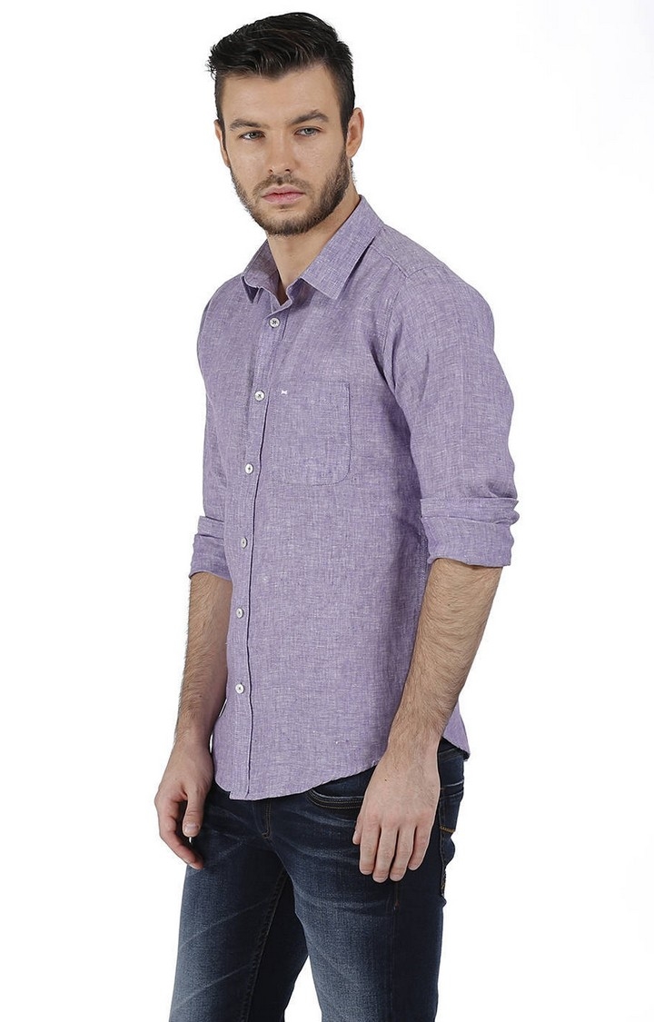 Basics | Men's Purple Linen Solid Casual Shirt 1