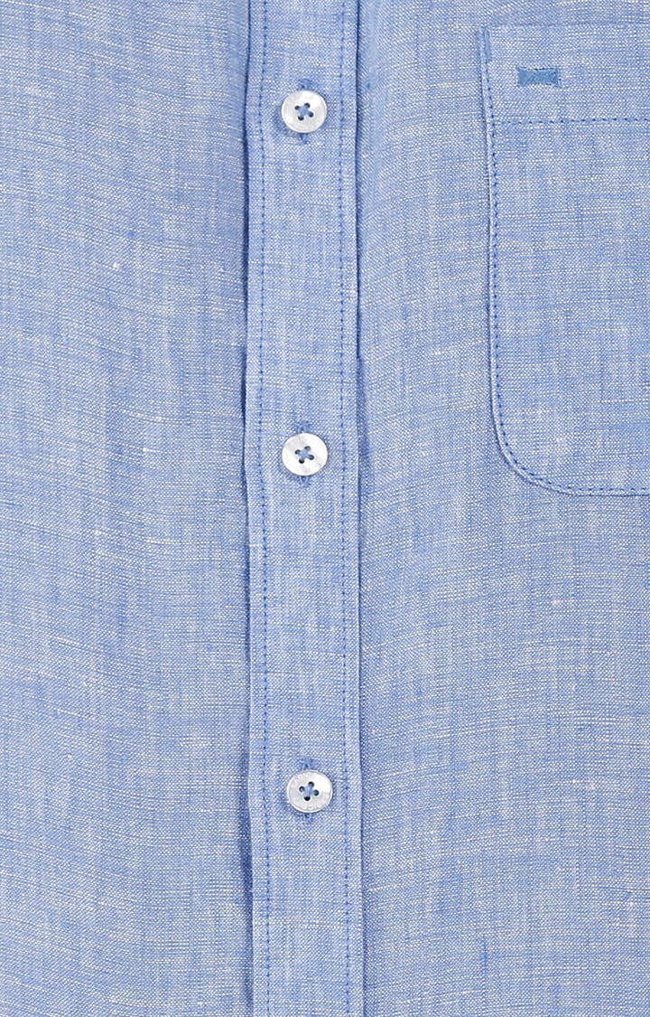 Men's Blue Linen Melange Casual Shirt