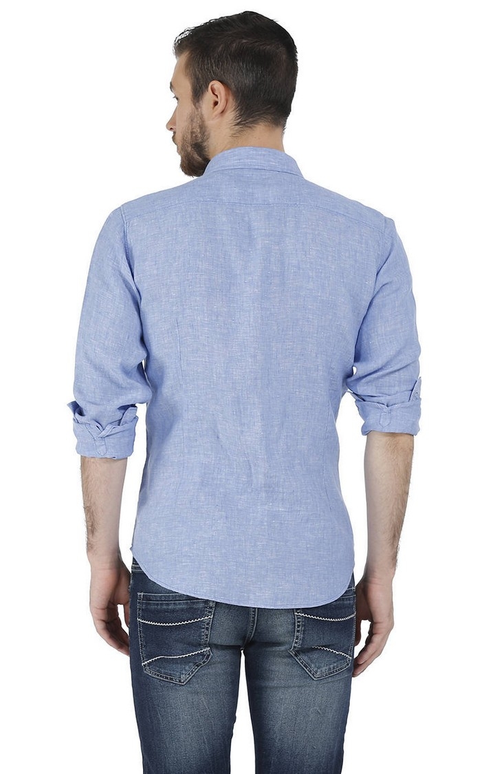 Basics | Men's Blue Linen Melange Casual Shirt 2