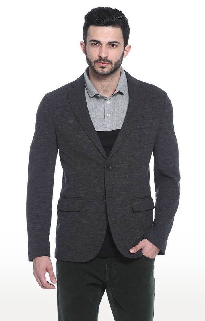 Basics | Men's Grey Cotton Blend Solid Blazers 0