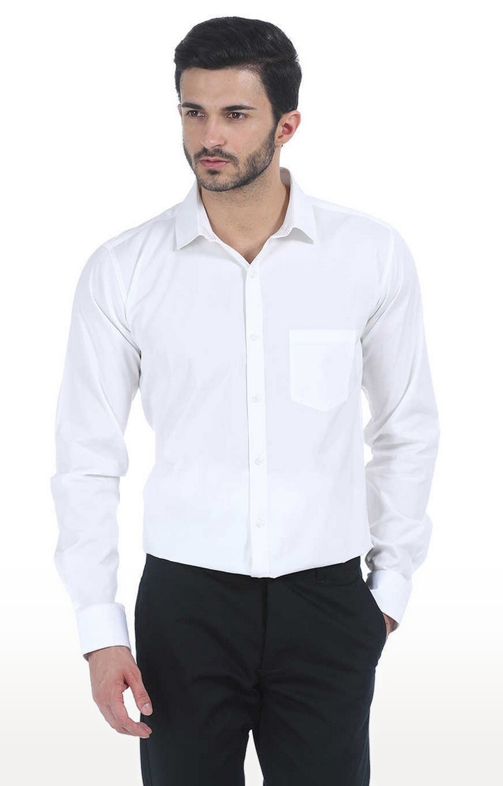 Basics | Men's White Cotton Solid Formal Shirt 0