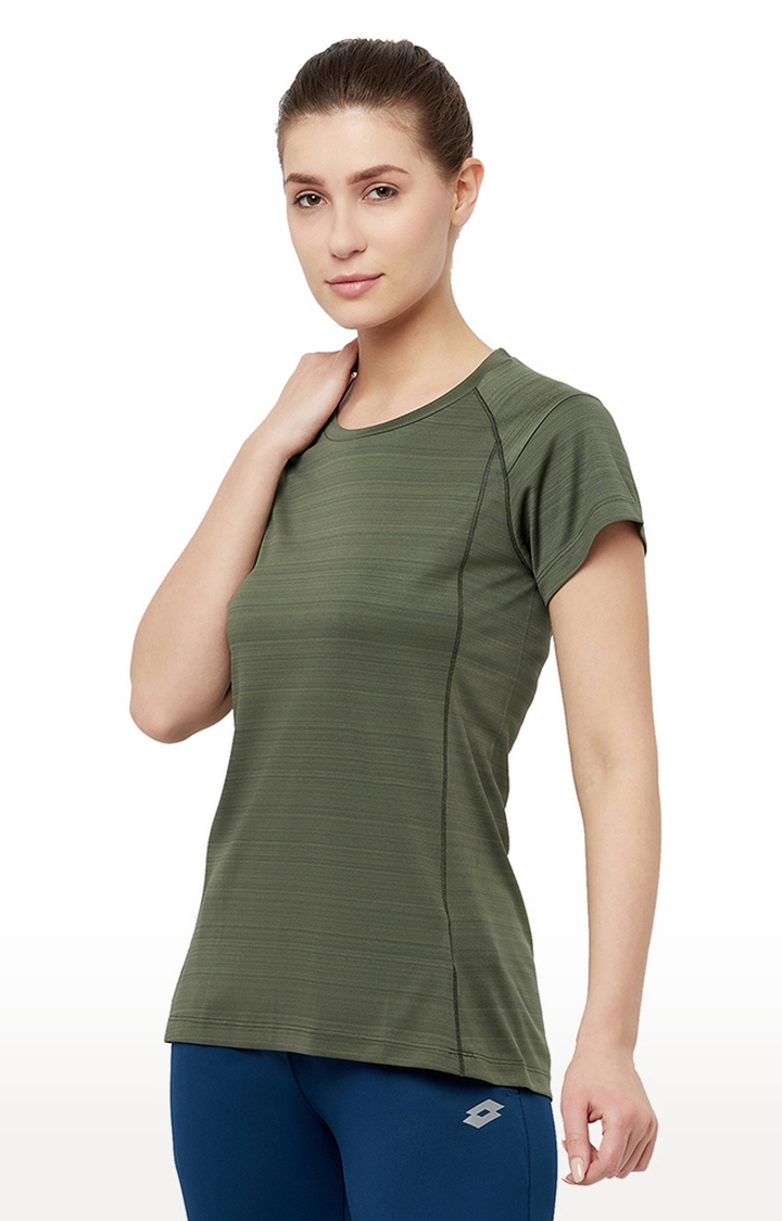 Lotto | Women's Olive Green S Striped Activewear T-Shirt 2